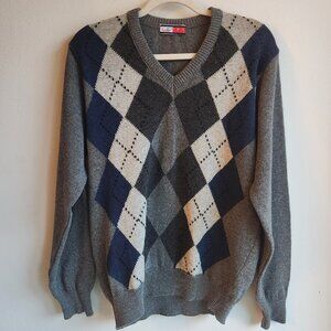 Y2K Tommy Hilfiger Argyle V-Neck Wool Sweater – Sz L